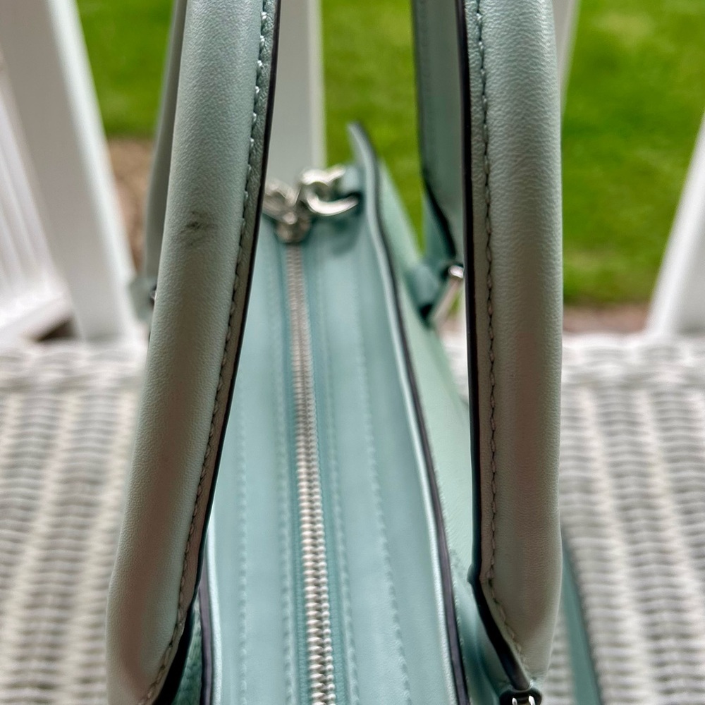 MICHAEL KORS. Selma Celadon Satchel Embossed Leather. Light Blue/Greenish Color - Picture 6 of 10